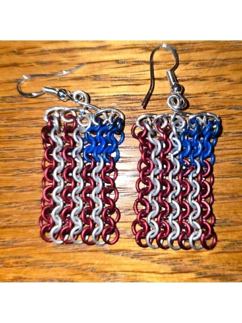 American Flag Hand Crafted Sterling Silver Hooks Aluminum #E23